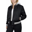 Black/Black Small Women's Hooded Varsity Jacket w/ Detachable Hood